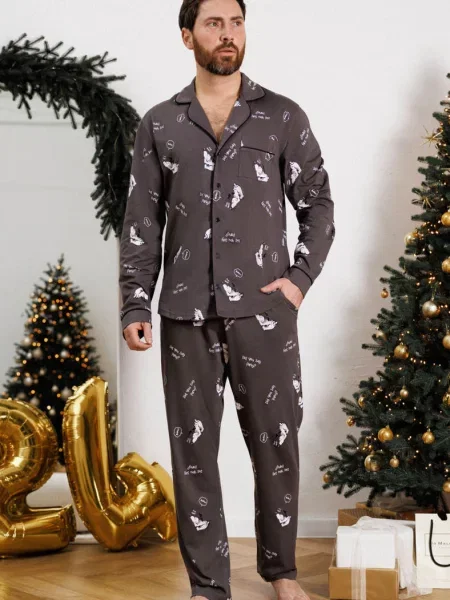 Піжама Leinle з довгим рукавом сіра