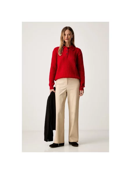 Sweter Msgm wełniany z okrągłym dekoltem czerwony