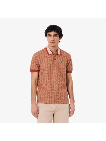 Lacoste Koszulka Polo Z Żakardowym Monogramem Classic Fit czerwona