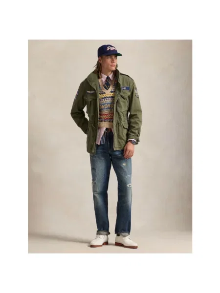 Lekka kurtka Polo Ralph Lauren z naszywkami ze stójką zielona