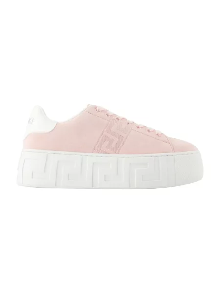 Sneakersy Versace La Greca zamszowe na platformie różowe