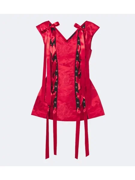 Top Simone Rocha cu funde cu model floral roșu