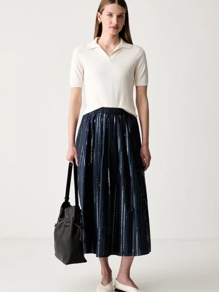 Tricou polo Weekend Maxmara de mătase bej