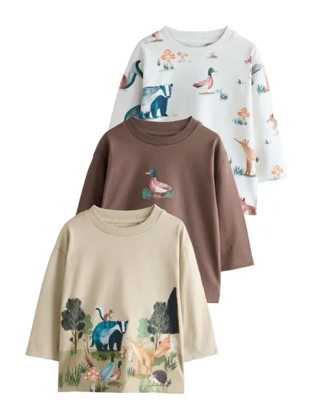 Next Tricou bej / ciocolatiu / verde petrol alb