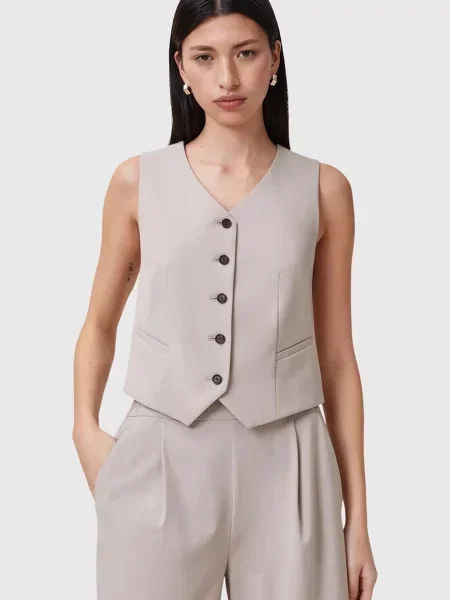 AllSaints kamizelka ALEIDA jednorzędowa beżowy