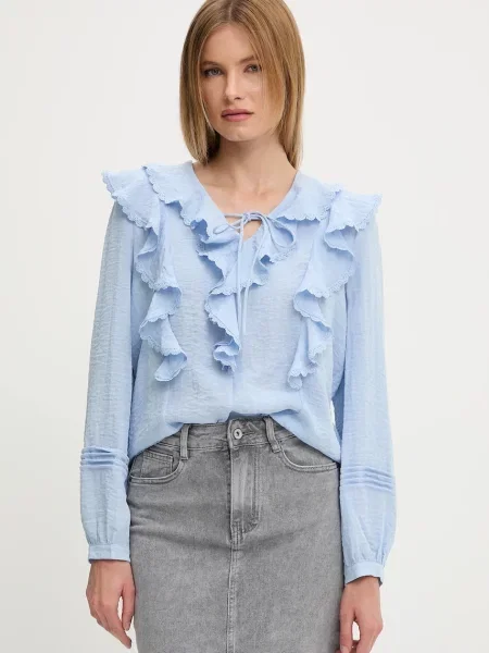 Блуза Answear Lab с изчистен дизайн синьо