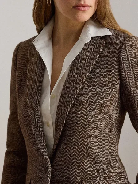Lauren Ralph Lauren сако дамско от вълна кафяво