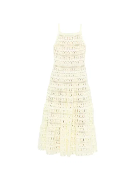 Rochie midi Elie Saab din dantelă evazată galben