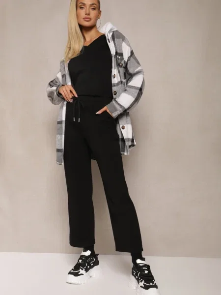 Spodnie Dresowe o Prostym Kroju z Gumką w Pasie i Tiaris czarne