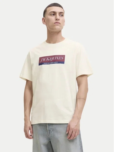 JACK & JONES Póló JORINWOOD tengerészkék / sötétvörös fehér