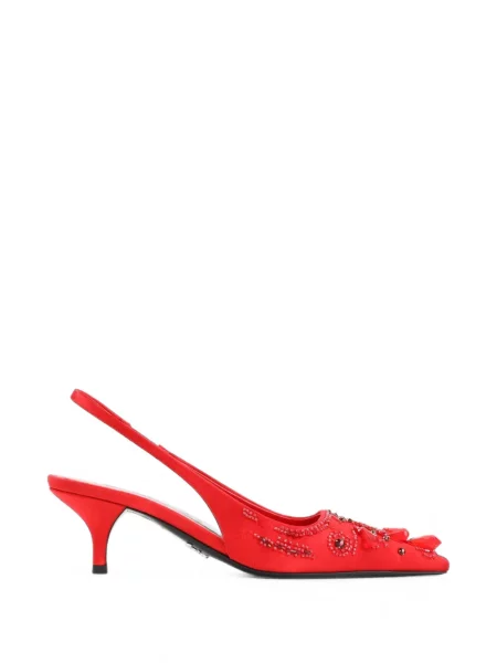 Pantofi cu toc Prada din satin slingback roșu