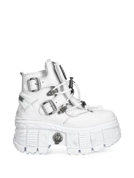 Botine New Rock cu platformă cu cataramă alb