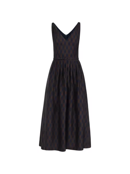 Rochie midi Oscar De La Renta de mătase cu model argyle maro