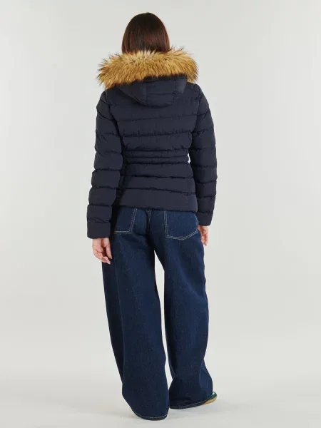 Umelá kožušina bunda Superdry s kapucňou modrá