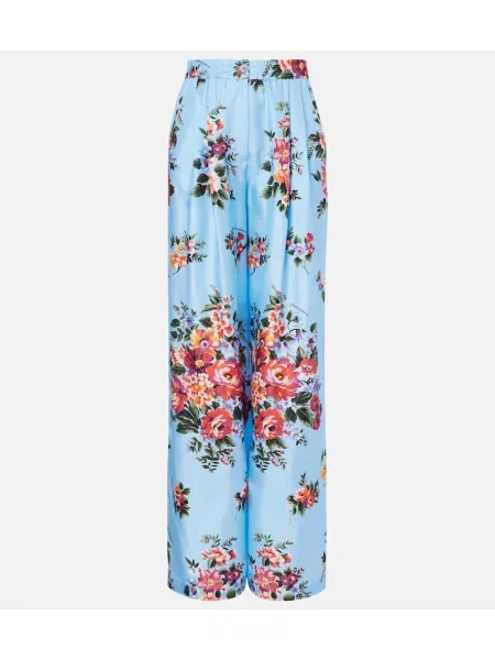 Pantaloni Dolce&gabbana de mătase cu model floral albastru