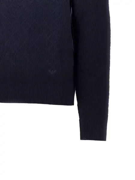 Пуловер Emporio Armani с кръгло деколте синьо