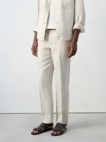MANGO MAN Pantaloni cu dungă Soller bej alb