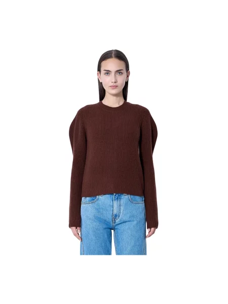 Sweter Jw Anderson wełniany z rękawami balonowymi brązowy
