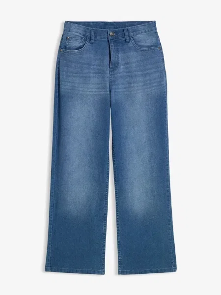 Jeansy loose fit regulowany pas straight niebieskie