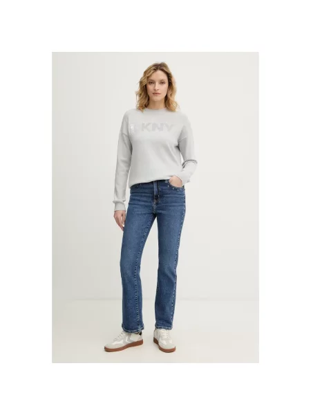 Jeansy Dkny z wysoką talią z ćwiekami niebieskie