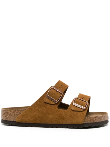 Papuci Birkenstock din piele de căprioară maro