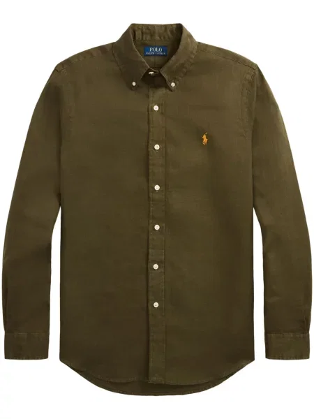 Λινή μακρύς μπλούζα Polo Ralph Lauren με κέντημα μπλε