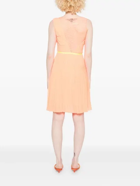 Rochie mini Gemy Maalouf plisată din dantelă de costum portocaliu