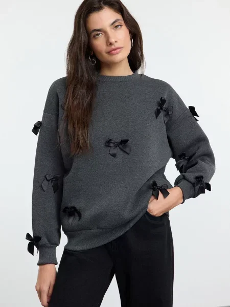 Geacă Trendyol tricotate melange gri