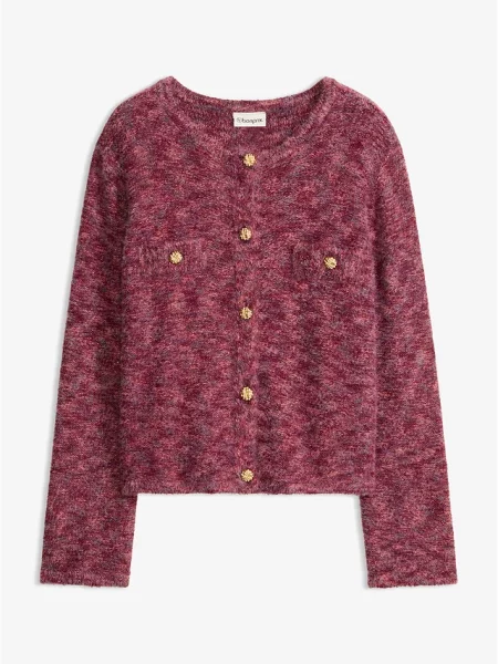 Sweter rozpinany z efektowną nicią czerwony