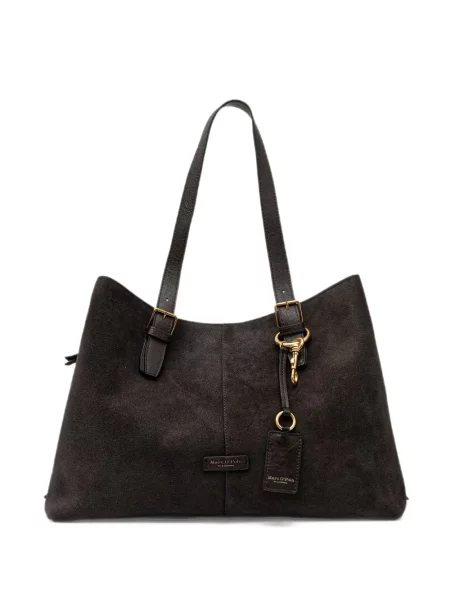 Τσάντα shopper Marc O'polo σουέτ με αγκράφα καφέ