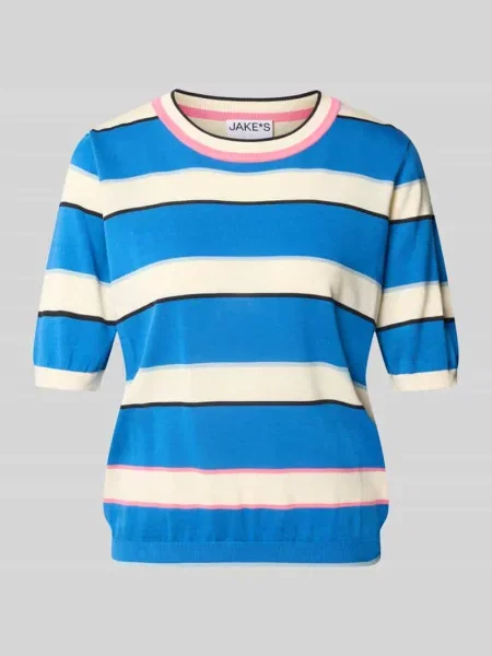 Sweter o kroju slim fit z czystej bawełny Jake*s Casual niebieski