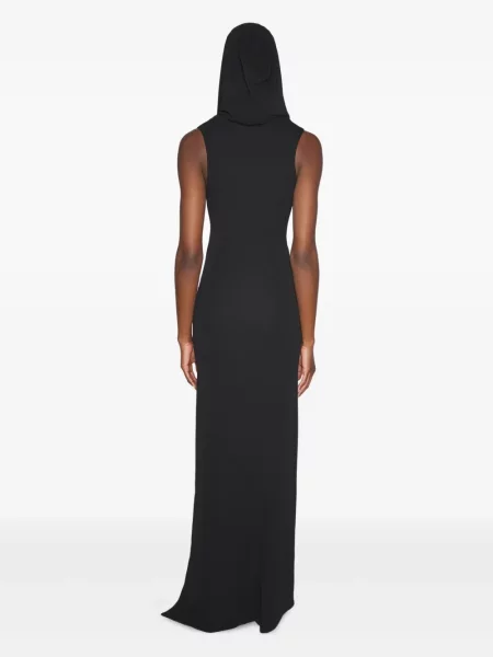 Rochie maxi Mugler cu glugă de costum negru