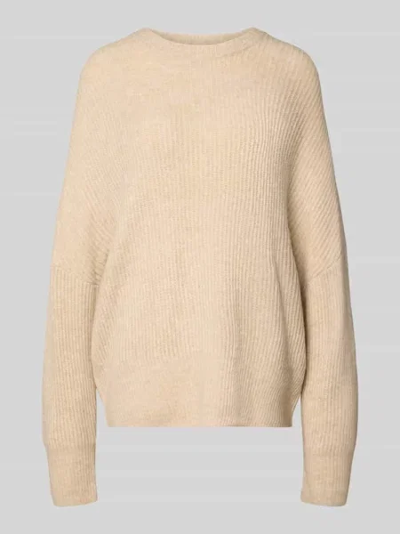 Sweter z dzianiny z okrągłym dekoltem model ‘Gillian’ Mbym beżowy