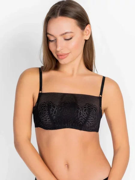 Кружевной бюстгальтер бандо чорний