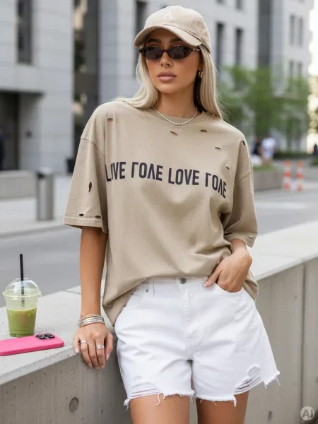 T-shirt z nadrukiem BONGANIR Dstreet beżowy