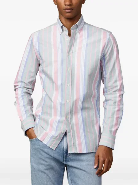 Cămașă Hackett London cu dungi din țesătură twill verde