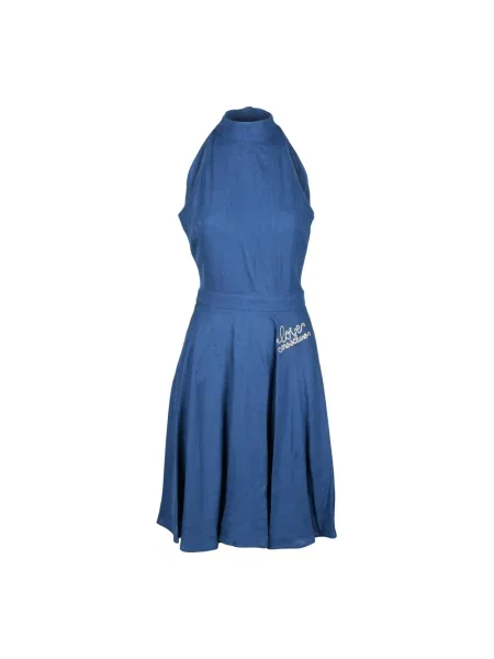 Lniana sukienka Love Moschino niebieska