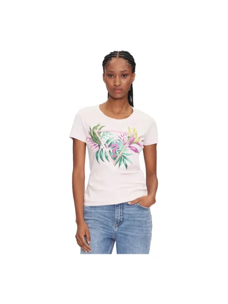 Guess Koszulki Kobieta L Krótki rękaw T-shirt z logo i kryształkami różowy