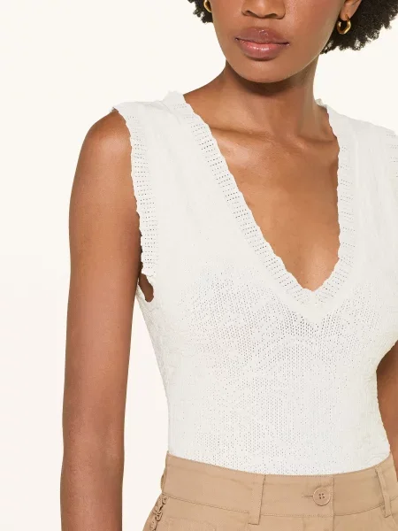 Claudie Pierlot Body Z Dzianiny Z Falbanami weiss