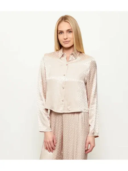 BOSS BLACK De satin top de pijama B Monogram | Relaxed fit negru