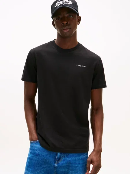 Polo Tommy Jeans z nadrukiem z krótkim rękawem czarne