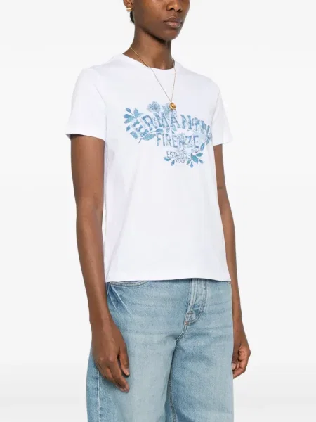 Koszulka Ermanno Firenze w kwiatki z nadrukiem biała