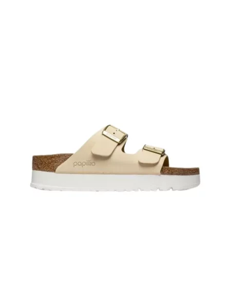 Klapki Birkenstock skórzane na platformie beżowe