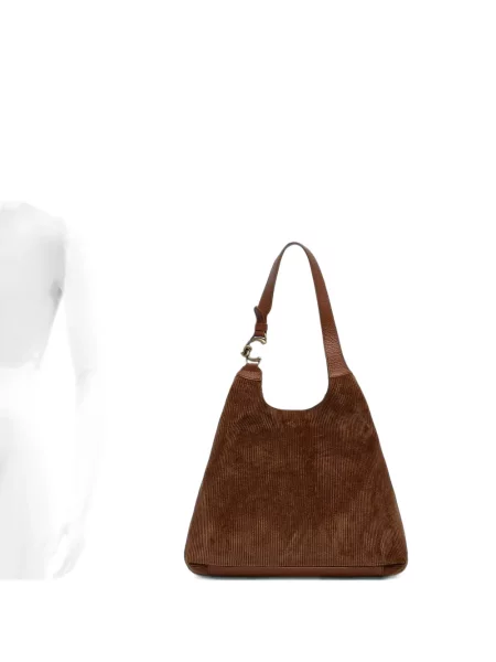 Geantă shopper Coccinelle de catifea cord maro