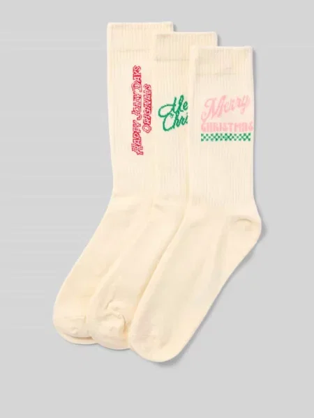 Skarpety z prążkowanymi wykończeniami w zestawie 3 szt. model ‘XMAS’ Jack & Jones białe