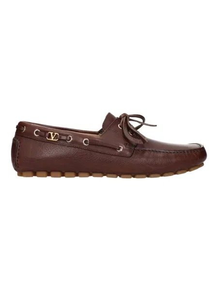 Lniane półbuty Valentino Garavani retro brązowe