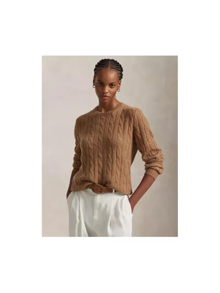 Sweter z dzianiny z kaszmiru z okrągłym dekoltem Polo Ralph Lauren brązowy