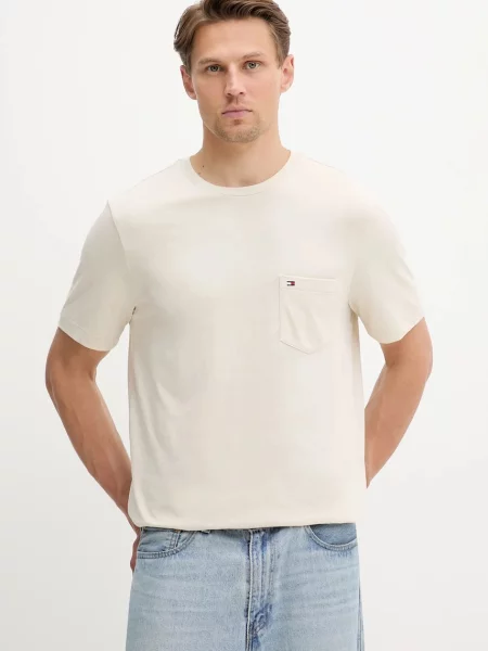 Тениска Tommy Hilfiger с изчистен дизайн бежово
