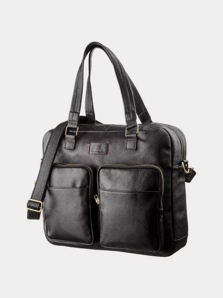 Кожаная сумка для ноутбука Shvigel черная