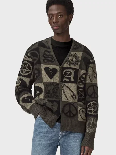 Вовняний картатий кардиган Allsaints